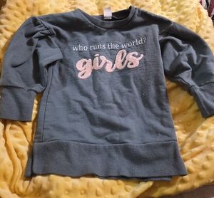 Girls' Puff-Sleeve Sweatshirt with Pink Chenille 'girls' - Blue